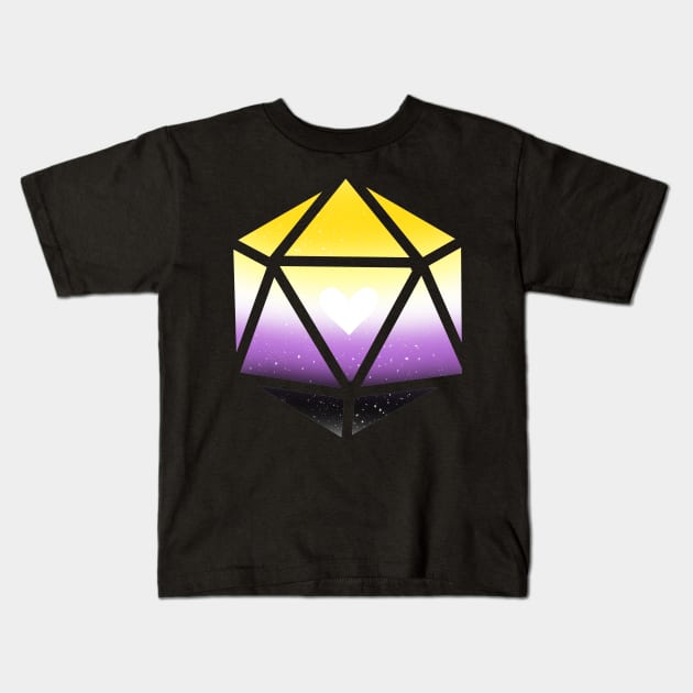 Non Binary Pride Heart D20 Dice Kids T-Shirt by TheDoodlemancer